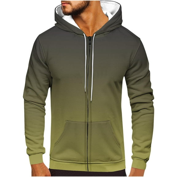 Wyobmus Mens Fashion Zipper Up Hoodies Gradient Color Hooded Collar Pullover Long Sleeve Hoodie Sweatshirt With Kanga Pocket Olive Green