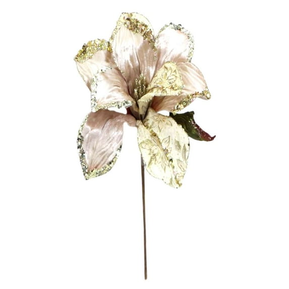 Vickerman 30" Champagne Beaded Velvet Magnolia Decorative Christmas Pick Featuring 1 Glitter Accented 11" Flower Head.