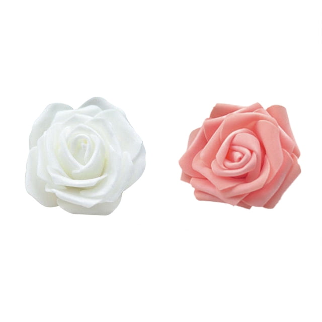 100 piezas de guirnaldas de cabeza de flor de rosa artificial Sunnimix Decoración del hogar ramo de novia boda Blanco + rosa