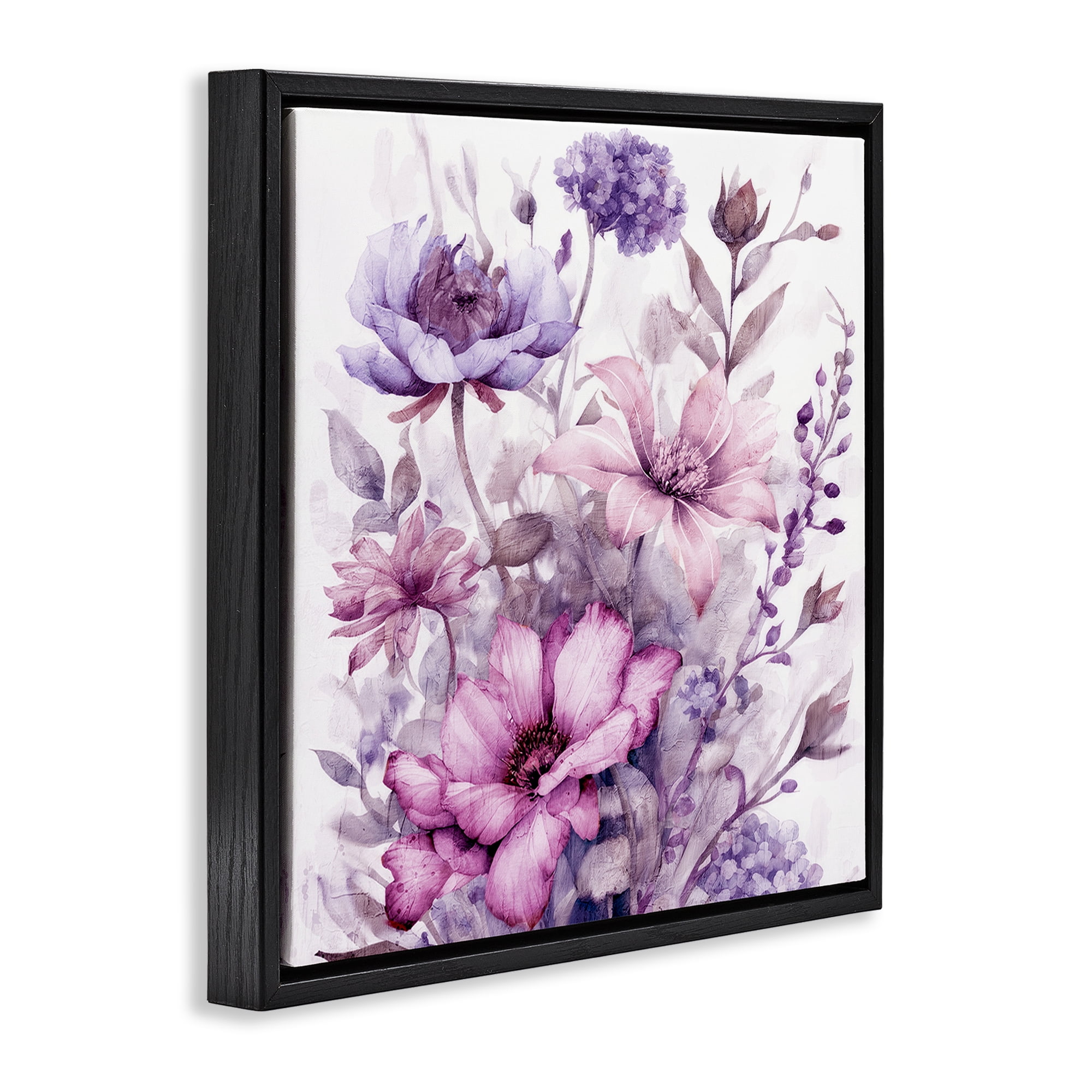 Stupell Industries Purple & Blush Florals Black Framed Floater Canvas Wall Art, design by Kim Allen