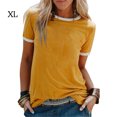 thumbnail image 1 of Camiseta de mujer Blusa informal de manga corta con costuras en bloques de color, Amarillo, XL Vogacara AP002400-29, 1 of 5