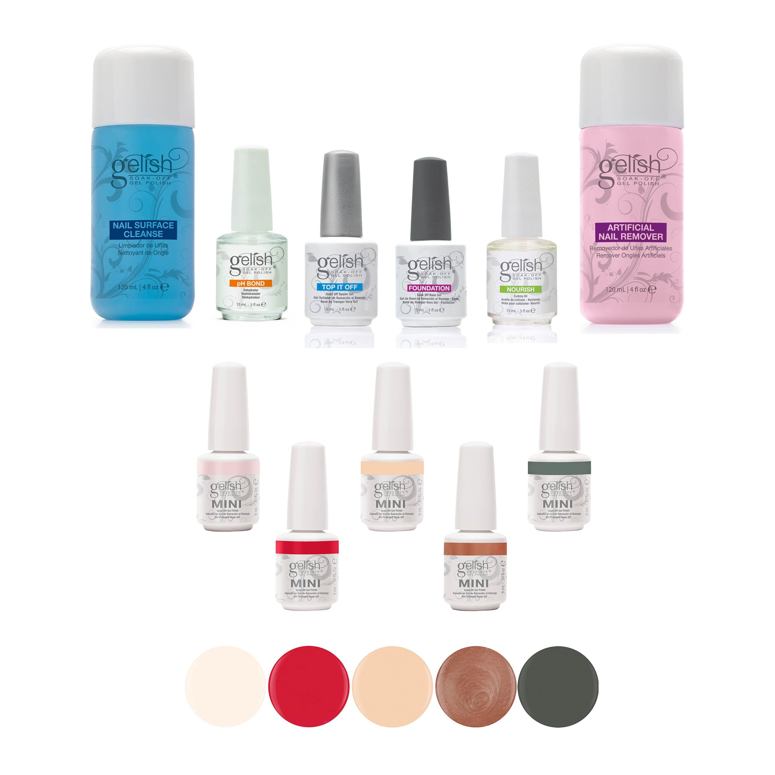 Gelish Gel Nail Polish Basix Care Kit + Gel Soak Off Nail Polish