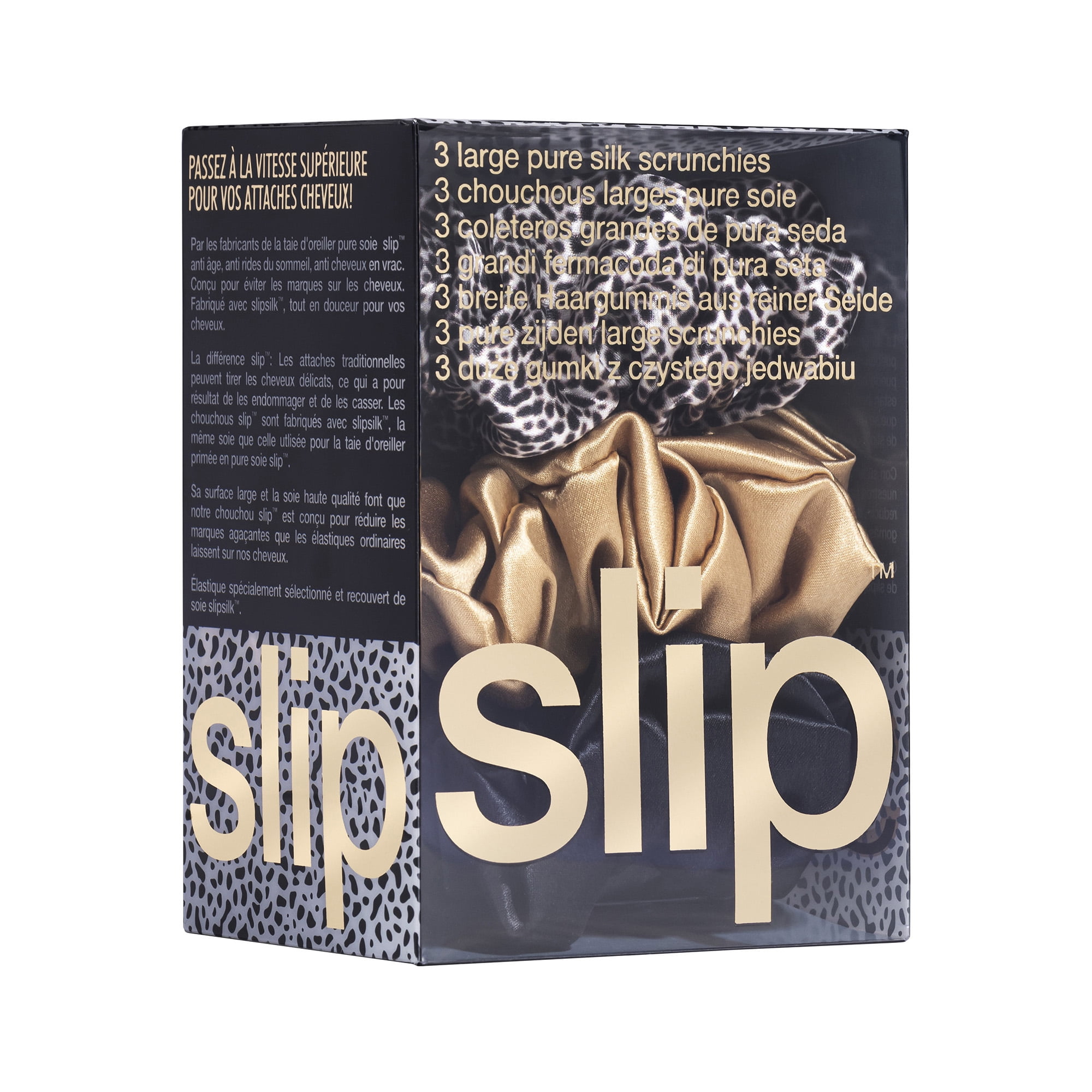 Slip Pure Silk Mixed Leopard Scrunchies Hair Tie, Assorted Colors, 3 ct