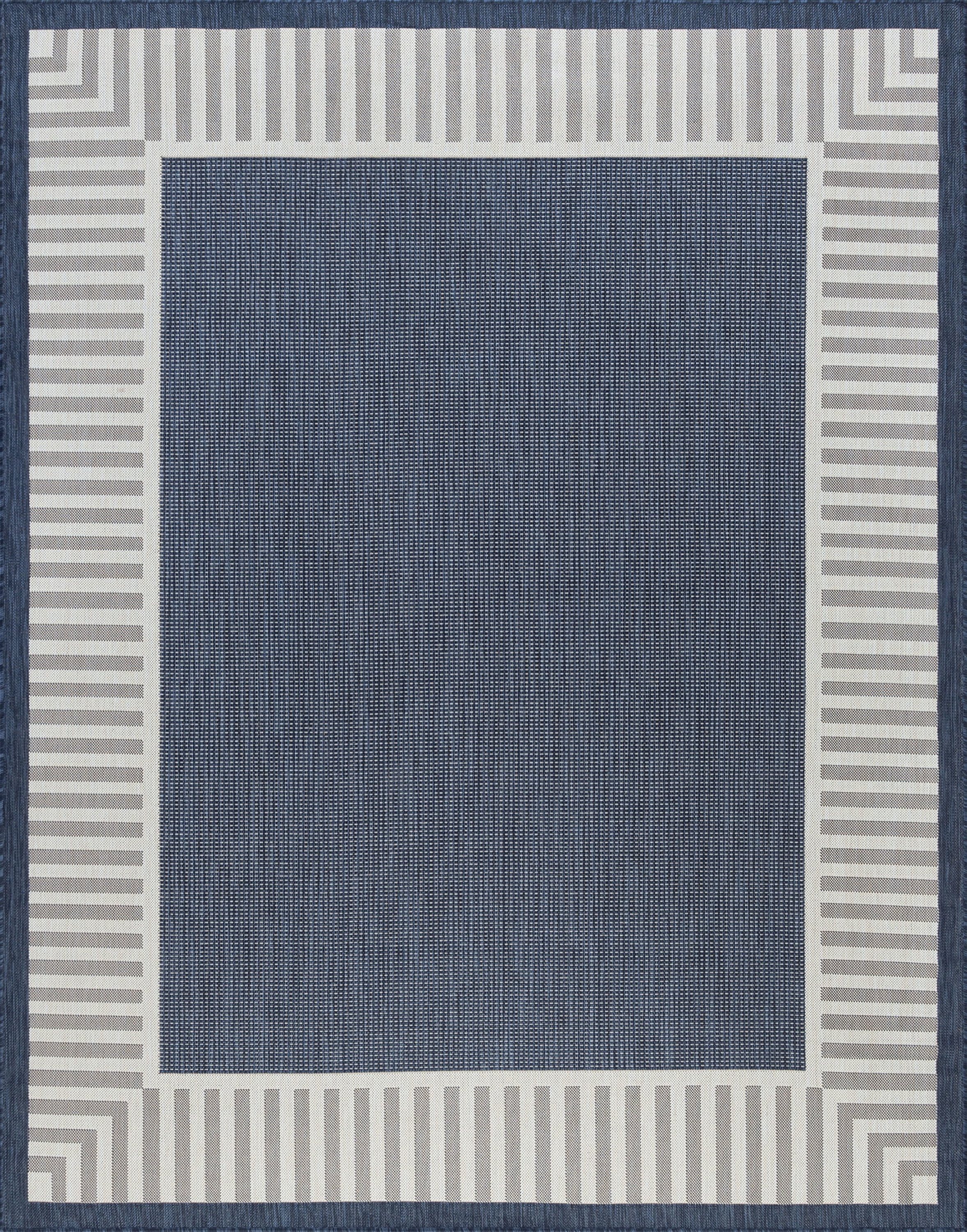 5x8 Water Resistant, Indoor Outdoor Rugs for Patios, Front Door Entry, Entryway, Deck, Porch, Balcony | Outside Area Rug for Patio | Navy, Striped Border | Size: 5'3'' x 7'3''
