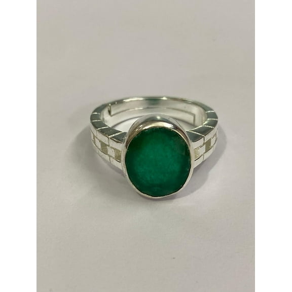 Oval Cut Natural Green Emerald Gemstone Handmade Ring 925 Sterling Silverplated Adjustable Ring For Men's and Women's
