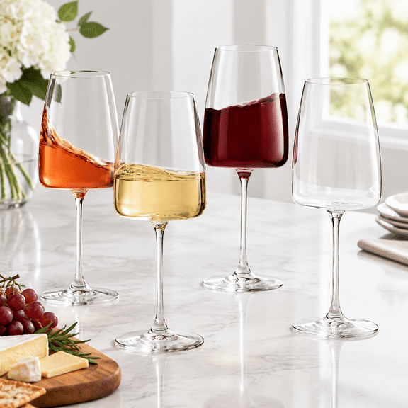 Unbranded 14oz Set of 4 Crystal Long Stem Wine Glasses for Red White and Sparkling Wine