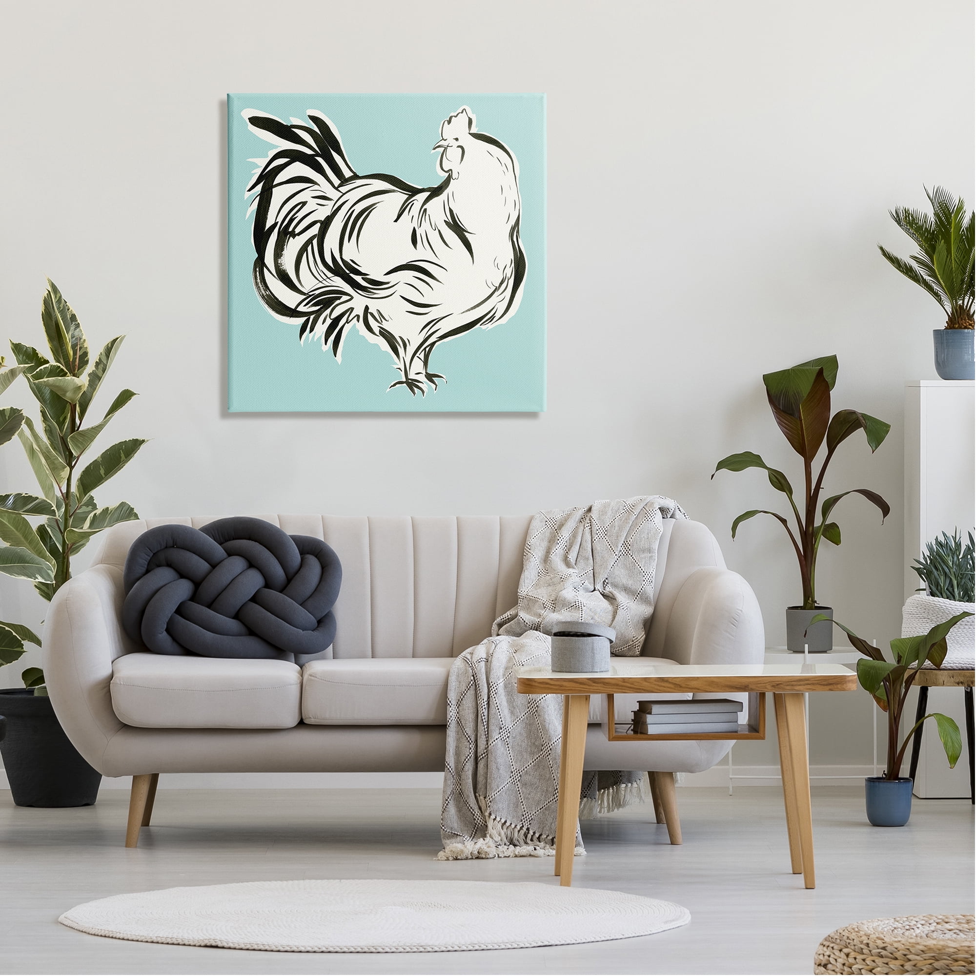 Stupell Industries Abstract Hen on Blue Animals & Insects Painting Gallery Wrapped Canvas Print Wall Art, 30 x 30