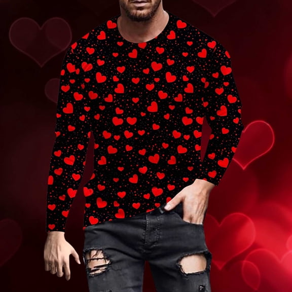 BiZtdJrK Men Long Sleeve T Shirt Plus Size Heart Graphic Crew Neck Tee Tops Lightweight Comfy Casual Teees Valentine's Gifts Black XXL
