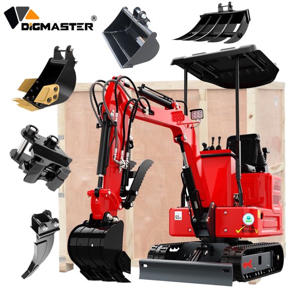 DigMaster 1.4 Ton Mini Excavator Kubota Twin-Cylinder Diesel Engine Hydraulic thumb Compatible Multiple Attachment farms yards EPA （90% Pre-Assembled)
