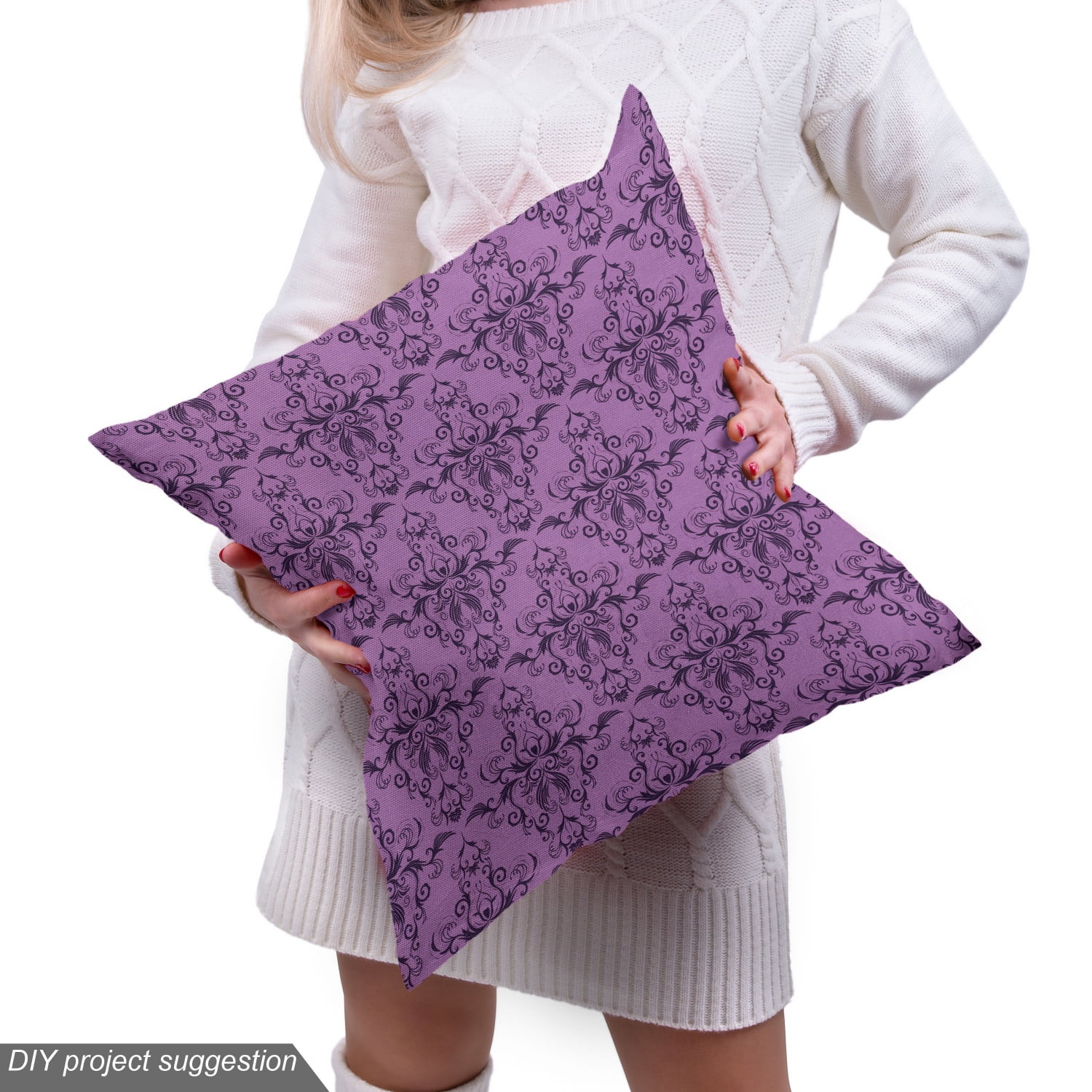 Royal Damask Flocking Velvet Upholstery Fabric / Purple/Gold