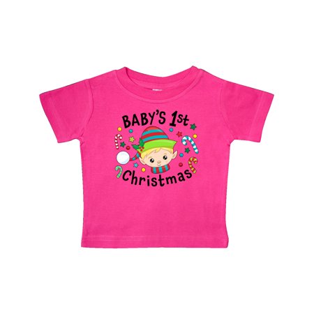 

Inktastic Baby s 1st Christmas Elf Boy with Candy Canes Gift Baby Boy or Baby Girl T-Shirt