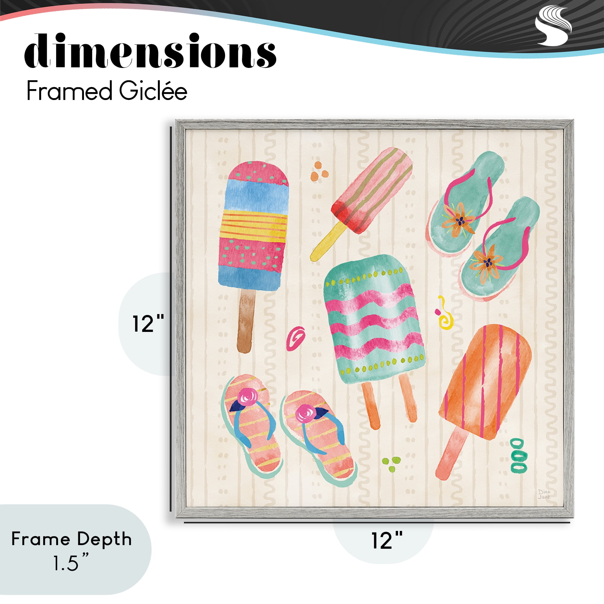 Stupell Industries Summer Popsicles & Sandals Gray Framed Giclee Art, design by Dina June