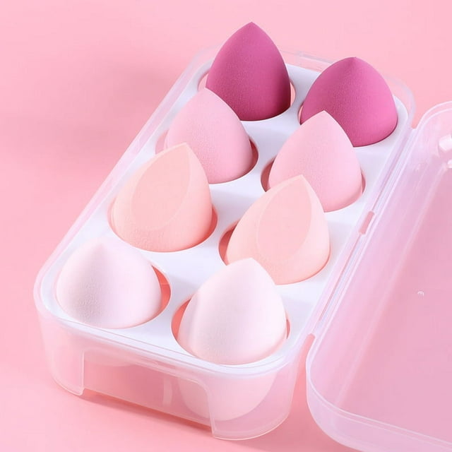 Nvzi Juego de 8 esponjas de belleza, esponja para difuminar maquillaje líquido y en crema, esponja para base de maquillaje natural, con caja de almacenamiento, amarillo A07