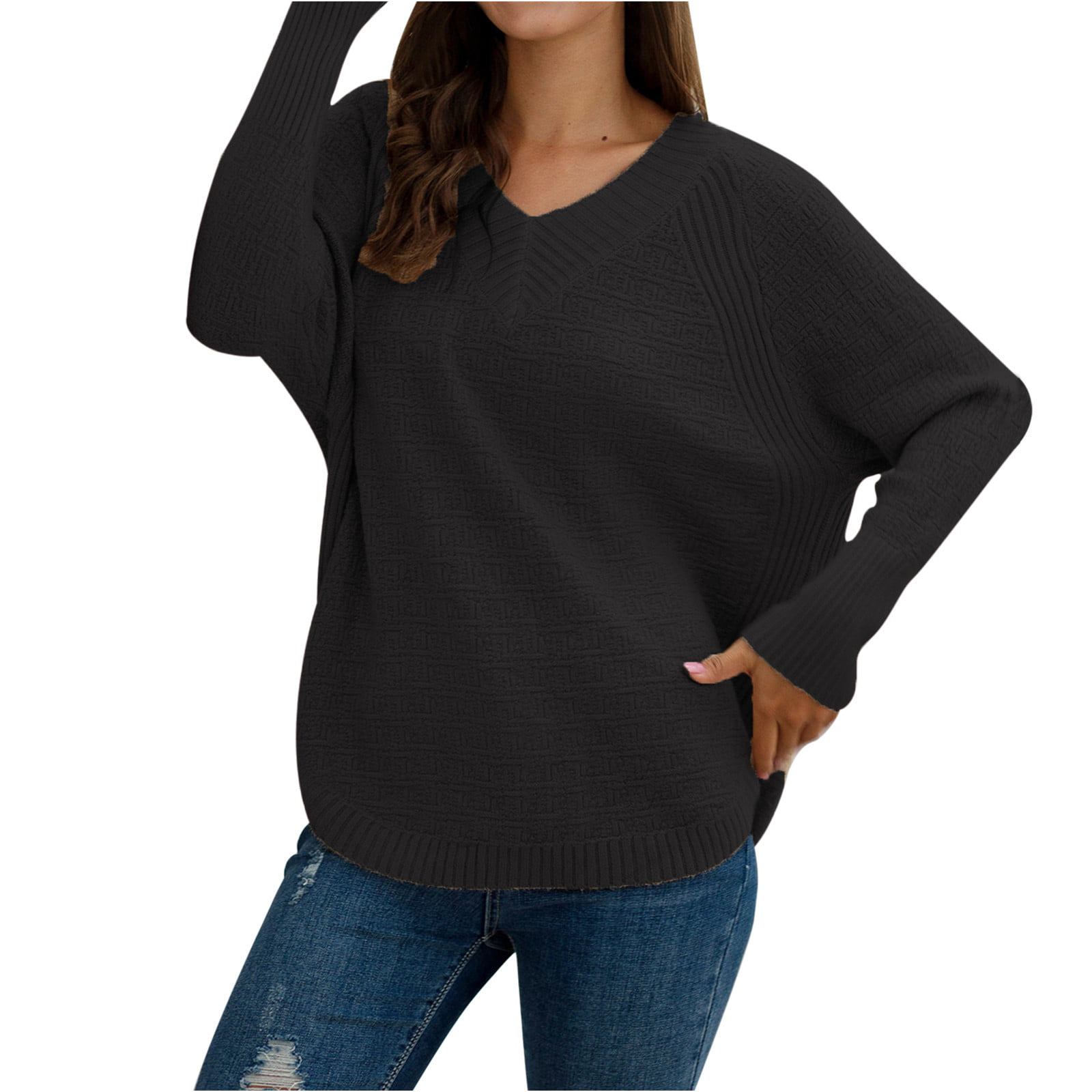 XFLWAM Women's Batwing Sleeve Off Shoulder Loose Oversized Baggy Tops  Sweater Pullover V Neck Casual Blouse T-Shirt Black S - Walmart.com