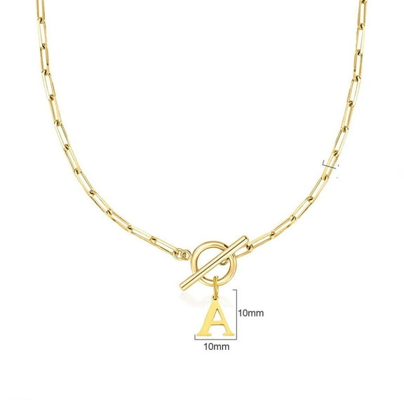 L.YY Gold Initial Letter A Pendant Necklace, OT Clasp Chain , (Includes Gift Box), 18 Inches, Link Chain
