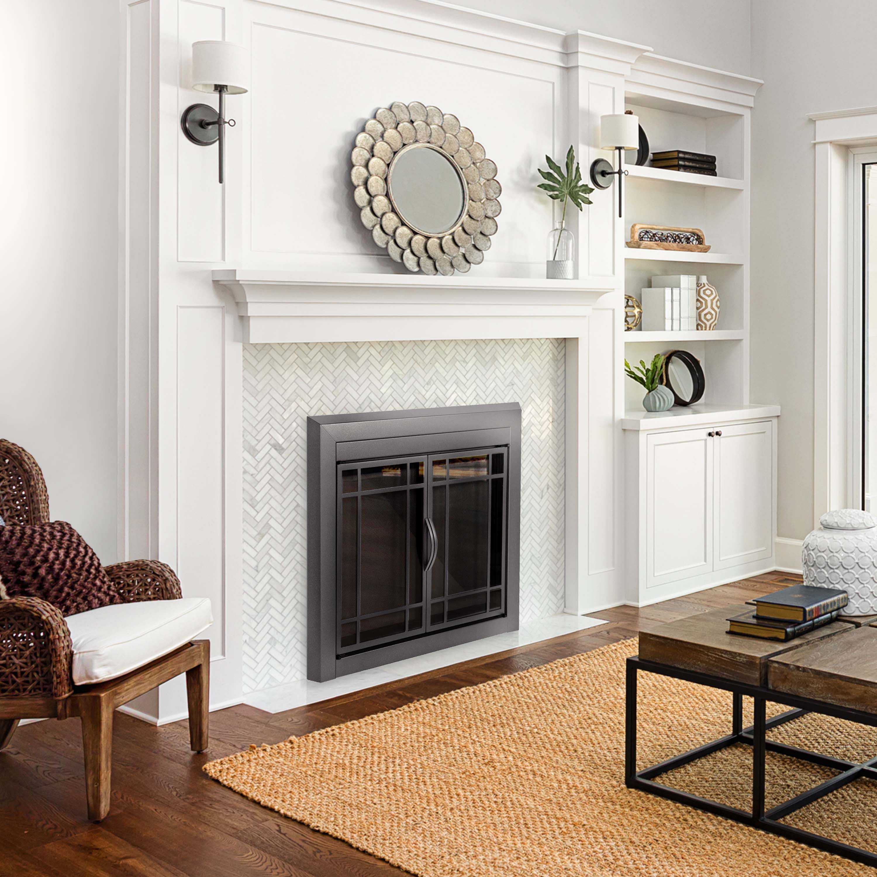 Pleasant Hearth Easton Collection Fireplace Glass Door, Gunmetal - Small