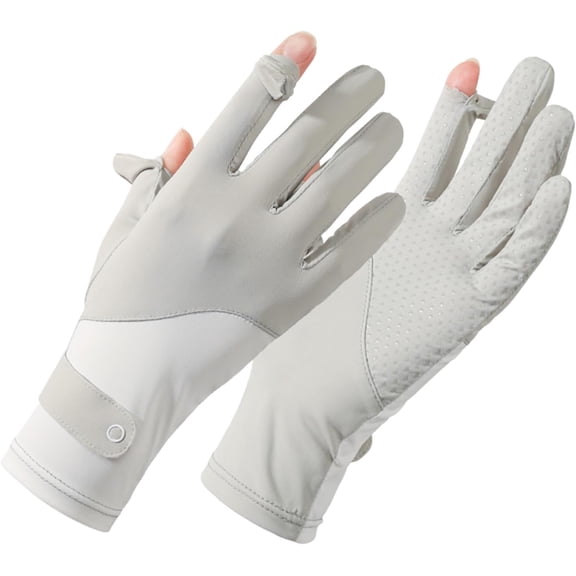 Lanola Women's UPF 50 Driving Gloves - Gray-White & Lavender Sun Protection Cooling Ice Silk Gloves for Running Hiking Pickleball, Anti-Slip UV Gloves (One Size)