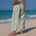 thumbnail image 4 of Women's Casual Barrel Pants Summer Striped Drawstring Wide Leg Trousers Beach Lounge Capri Pants with Pockets Green S, 4 of 8