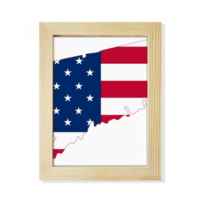 Connectic USA Map Stars tripes Flag Shape Desktop Adorn Photo Frame Display Art Painting Wooden