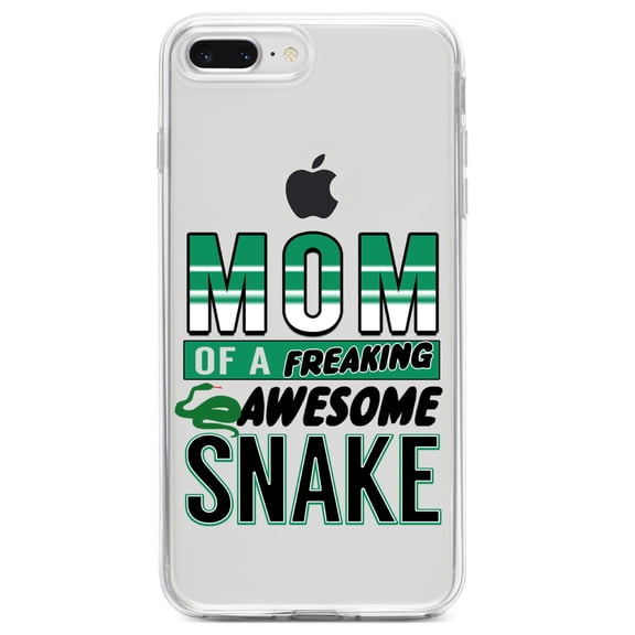 DistinctInk Clear Shockproof Hybrid Case for iPhone 7 PLUS / 8 PLUS (5.5" Screen) TPU Bumper Acrylic Back Tempered Glass Screen Protector - Mom of a Freaking Awesome Snake