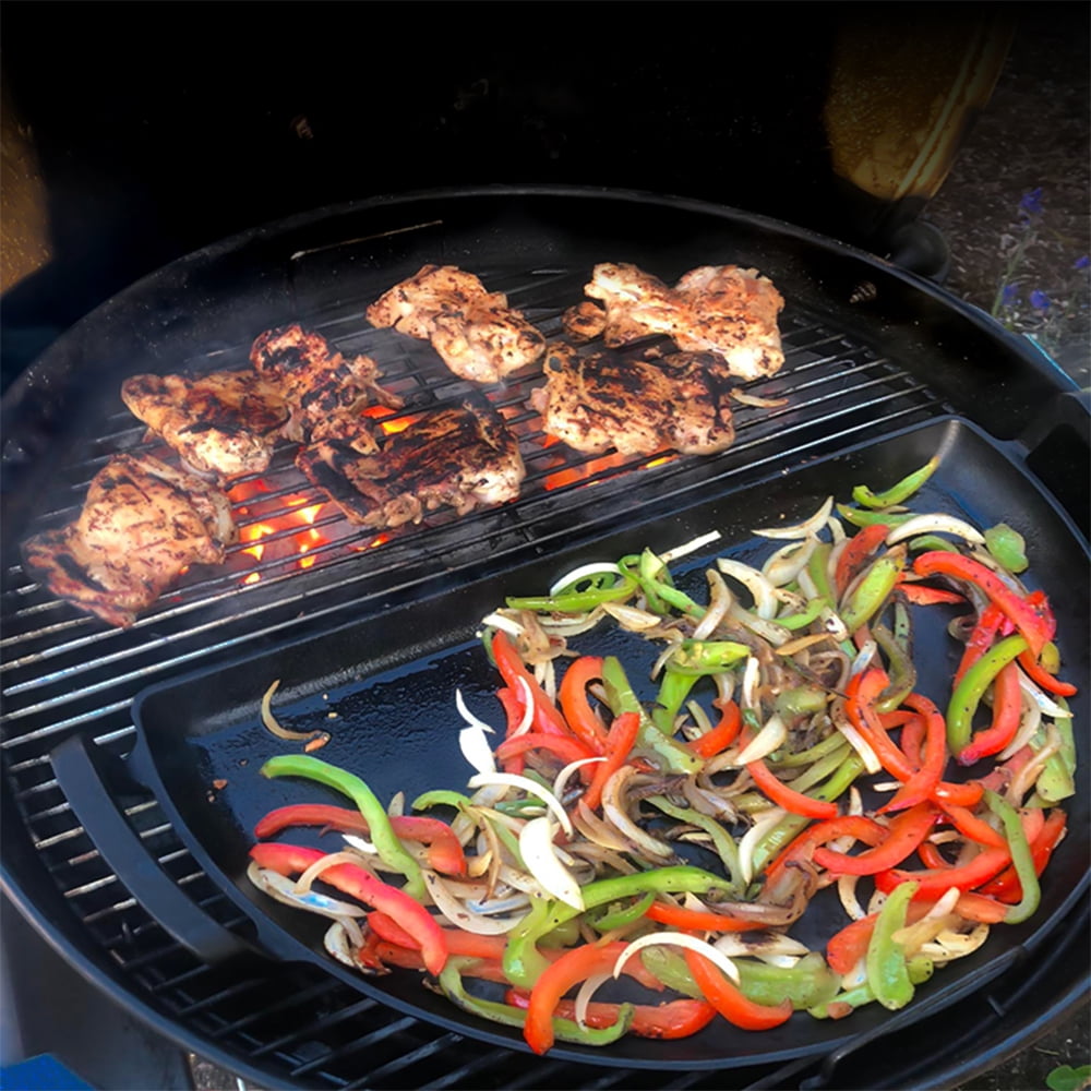 SnS Grills Slow 'N Sear® Cast Iron Drip 'N Griddle Pan 18" — 3-in-1 Cast Iron Drip Pan & Smashburger Griddle for Weber 18-Inch Kettle & Home 'N Roam Travel Kettle