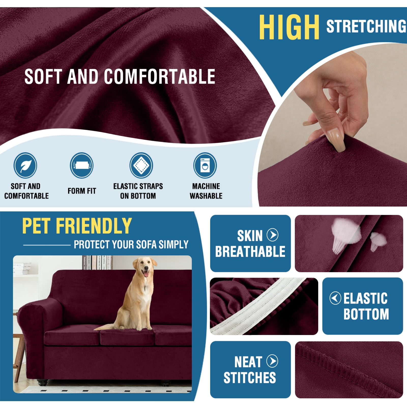 Sanmadrola Sofa Cover Slipcover Couch Cover Set for 3 Seat Oversized Sofa Super Stretch Universal Slip Cover Furniture Protector 4 Pieces