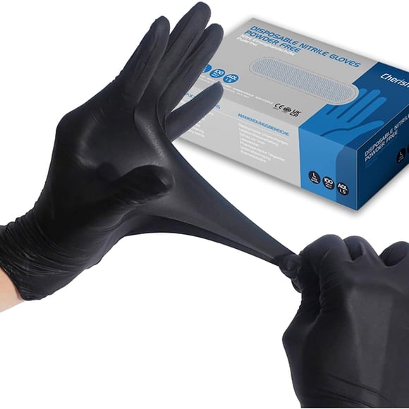 Cherish Black Nitrile Disposable Gloves, Latex & Powder Free, Textured Tips, 100 Pcs/Box (Medium/Large)