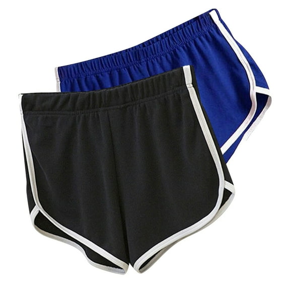 WIZUTIZ Womens Workout Shorts Vintage Casual Skinny Hiking Dolphin Shorts Pack of 2 Stretch Elastic Mid Rise High Cut Swim Shorts Solid Swimsuit for Lady Travel Blue