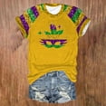 thumbnail image 2 of Outfmvch Mardi Gras Short Shirt for Womens Mardi Gras Shirt for Women Ribbed Short Sleeve Tops for Women V Neck T Shirts for Women Oversized Summer Tops for Women Graphic Tshirts Yellow M, 2 of 4