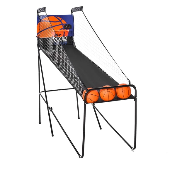 Soozier Basketball Arcade Game – 2-Player Electronic Scoreboard, Black Steel & Oxford Frame, 81.5" H – Indoor Game Room Fun & Storage