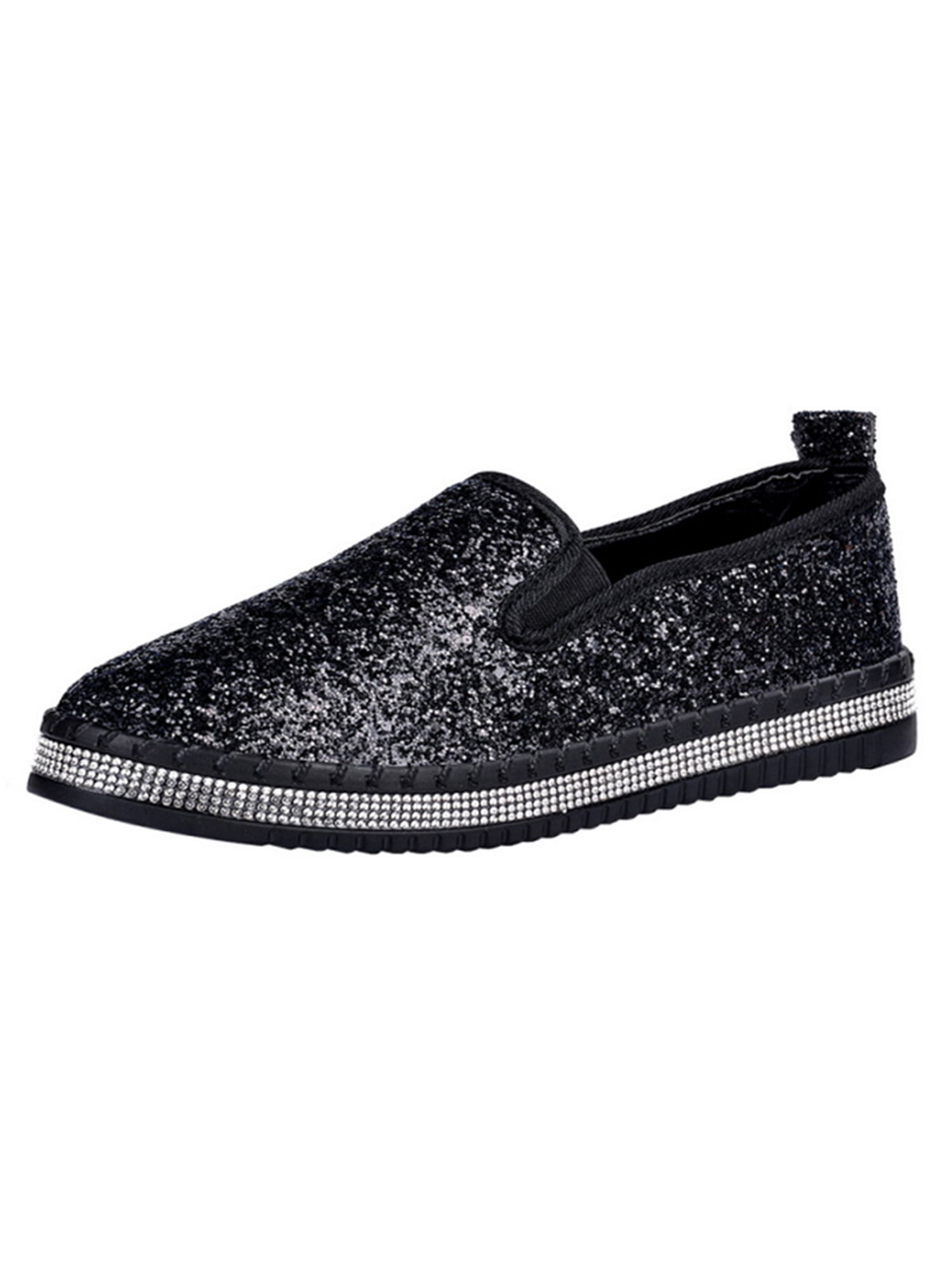 Cute Women's Bling  Glitter Sequin Slip On Cartoon Sneakers Casual Loafer Shoes 