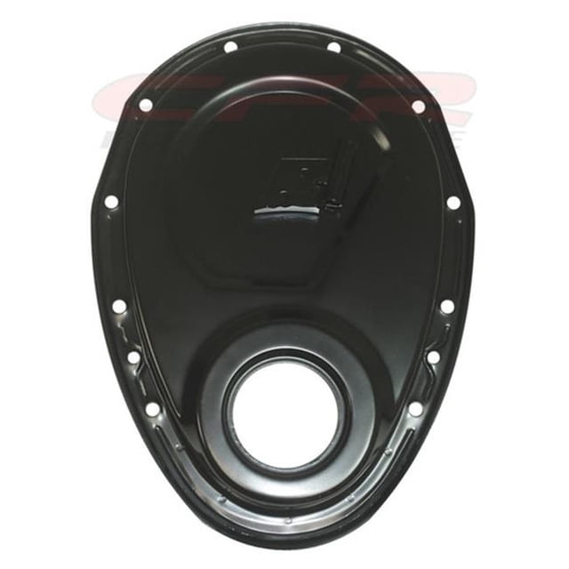 Steel Timing Chain Cover with Timing Tab - Black for 1955-95 Chevy Small Block 283-305-327-350-400