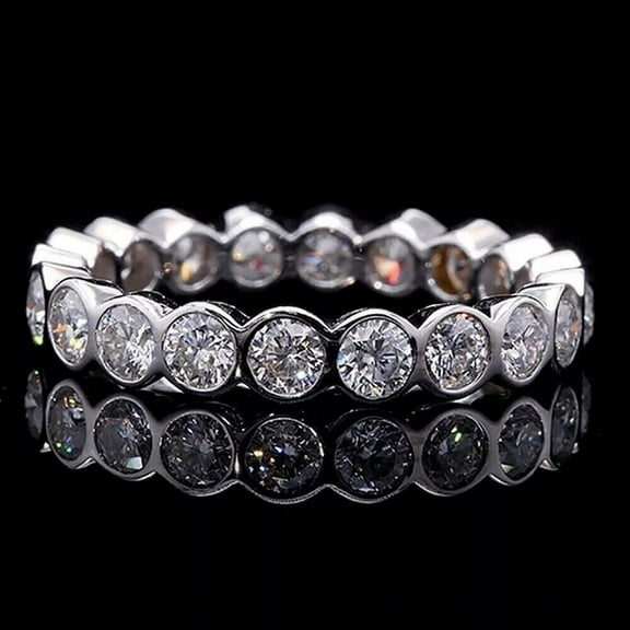 Silvago Jewel 14K White Gold Over Ring - 1.5 Ct Round Cut Simulated Diamond Ring - Bezel Set Engagement Rings for Women's - Gorgeous Anniversary Gift for Women's - Diamond Jewelry For Birthday Gift