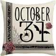 thumbnail image 4 of Halloween Linen Decorative Pillow Covers 18x18 inch Set of 4 Dark Red Flower Bat Spider Throw Pillow Cover Holiday Cushion Case for Sofa Couch, 4 of 5