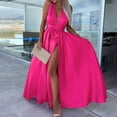 thumbnail image 2 of Sngxgn Womens Square Neck Dress Long Sleeve Side Slit Flare Mini Dresses(Hot Pink,L), 2 of 6