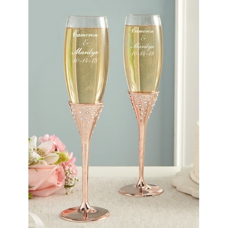 Personalized Rose Gold Wedding Flutes Set Of 2 Personalized Rose Gold Wedding Flutes Set Of 2