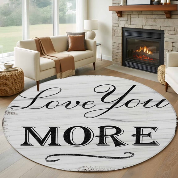 Round Area Rug 5 Ft, Valentine's Day Washable Non-Slip Circle Carpet for Living Room/Bedroom, Love You Vintage Wood Stripes Gray Low-Profile Runner Mats Collection Rugs for Indoor