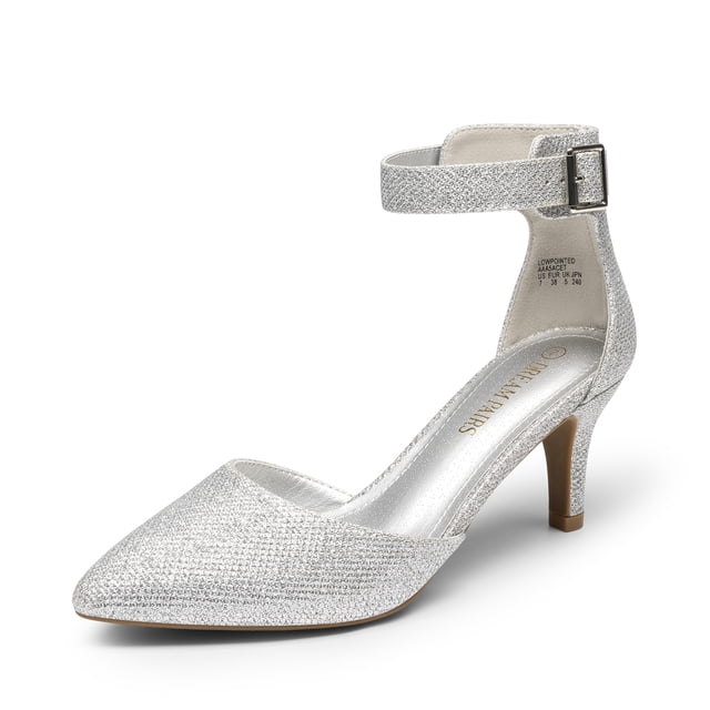 Zapatos DREAM PAIRS Tacón Bajo de Gatito Plateado Talla 10