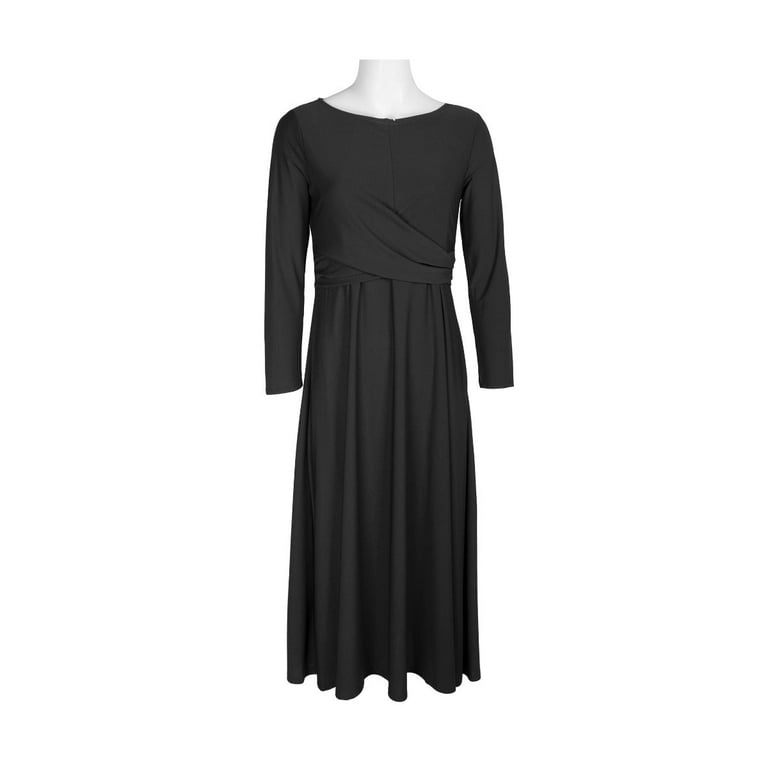 Emma Michele Boat Neck Long Sleeve Gathered Front Solid Jersey Dress BLACK XL Walmart