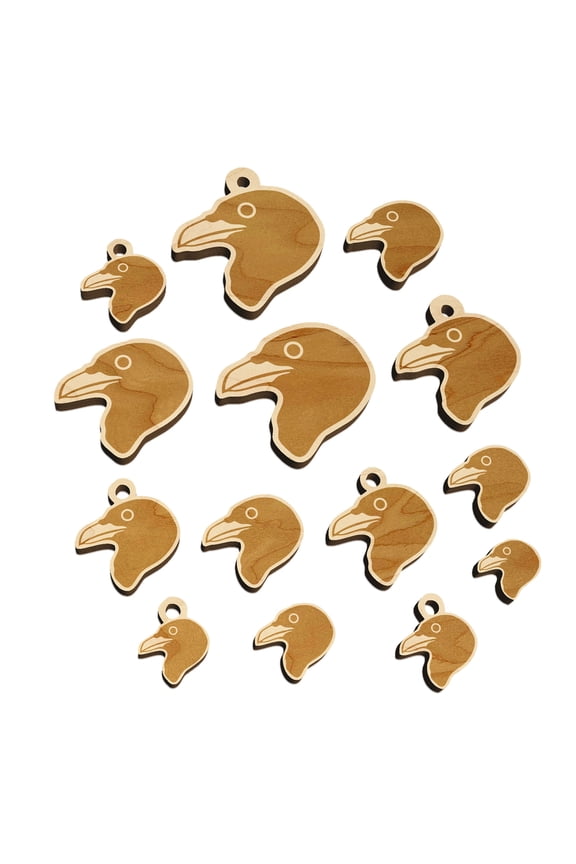 Clever Raven Head Wood Mini Charms Shapes DIY Craft Jewelry - With Hole - 25mm (7pcs)