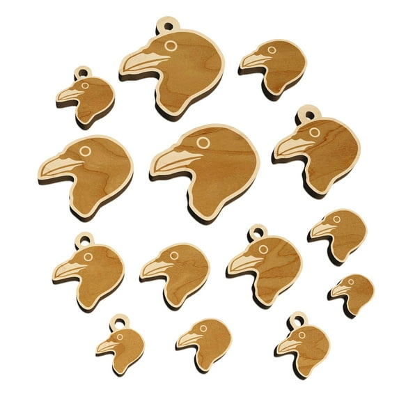 Clever Raven Head Wood Mini Charms Shapes DIY Craft Jewelry - No Hole - Various Sizes (16pcs)