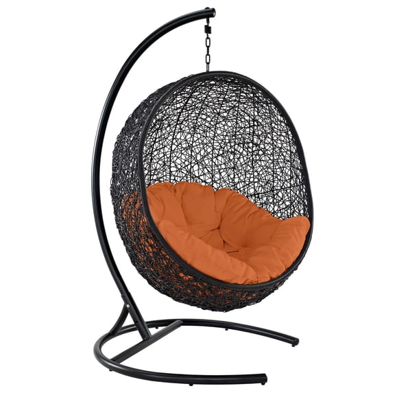 Modern Contemporary Urban Design Outdoor Patio Balcony Garden Furniture Swing Lounge Chair, Rattan Wicker, Orange
