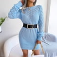 thumbnail image 3 of Chic Hollow Knit Sweater Dress Women Fashion Winter Crewneck Long Sleeve Turtleneck Pullover, 3 of 8
