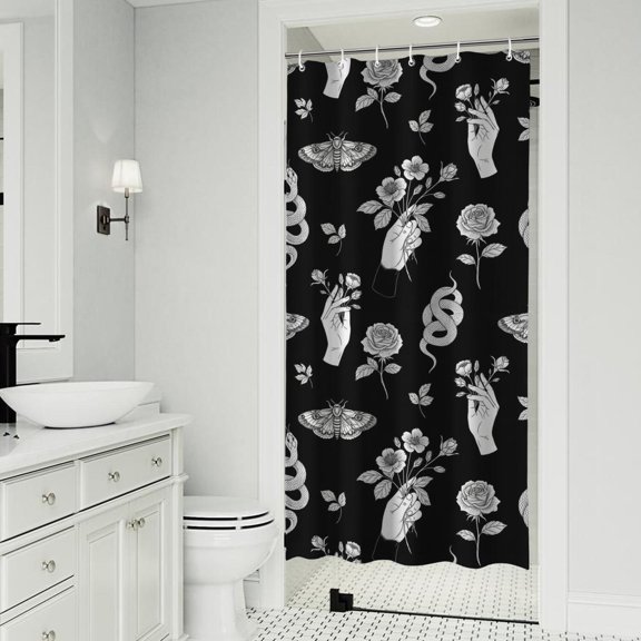 Snake and Hand Gothic Pattern Modern Waterproof Shower Curtain Set with 12 Hooks, Washable Decorative Bathroom Shower Curtain
