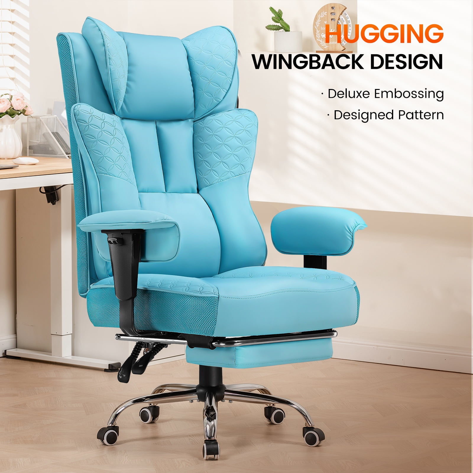 CloudRest Pro 400lbs Executive heavy duty office chair, High Back Ergonomic Computer Desk Chair with Lumbar Back Support, Blue