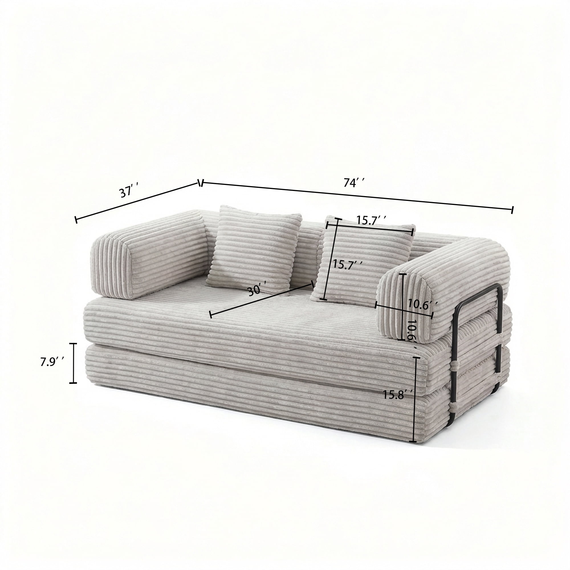 Convertible Sofa Bed, Floor Sofa with Pillow Back Support and Corduroy Fabric, Modular Sectional Design for Small Spaces, Beige