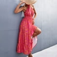 thumbnail image 4 of Vestido largo de verano sin espalda Ticfox con cuello halter estampado floral para mujer, 4 of 6