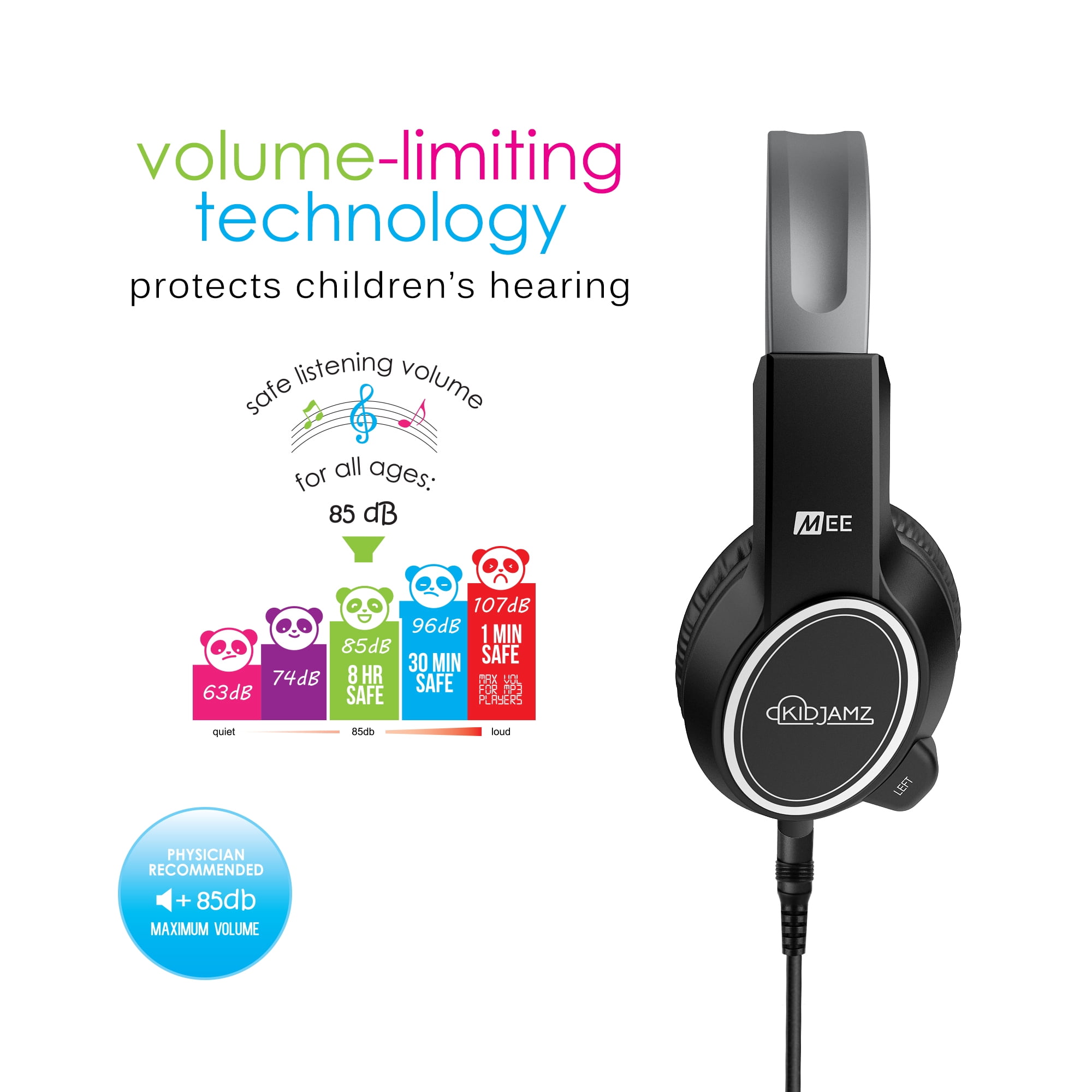 MEE audio KidJamz 3 Kids Safe Listening Headphones w/Volume Limiter & Headset Boom Mic for PC/Tablet
