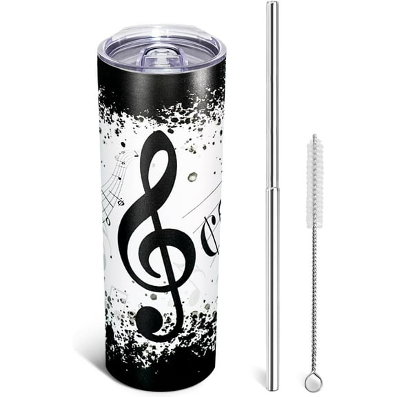 Music Note Tumbler 20 Oz - Insulated Travel Mug with Lid and Straw, Hot & Cold Coffee Cup, Gift for Music Teachers, Mom, Women for Christmas, Mother''s Day, Birthday and Appreciation