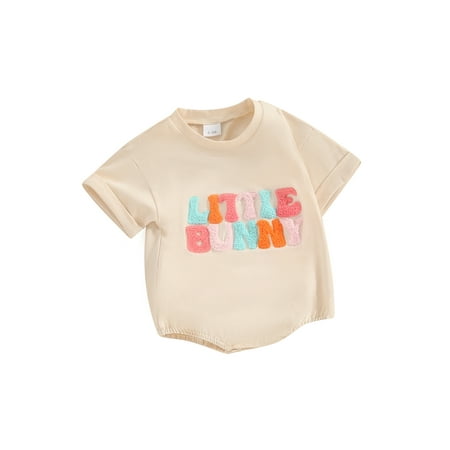 

Mioliknya Baby Romper Letter Embroidery Short Sleeve Bodysuit for Easter